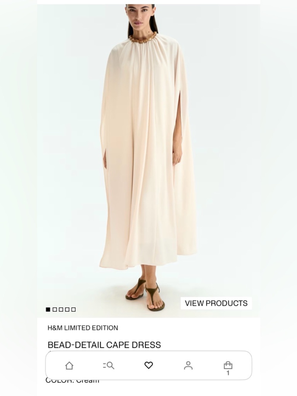 H&M Cream Bead-Detail Cape Dress